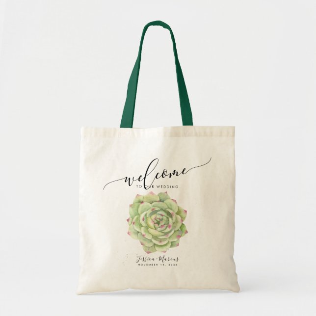 Succulent, Desert Rose, Watercolor Flower Welcome Tote Bag (Front)