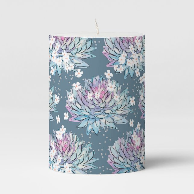 Succulent Design Candle Teal Background (Front)