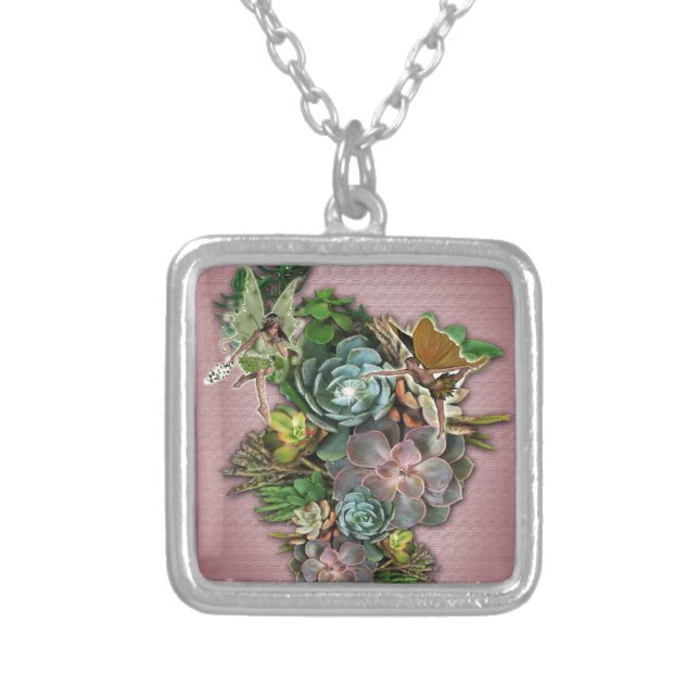 Succulent displays silver plated necklace (Front)