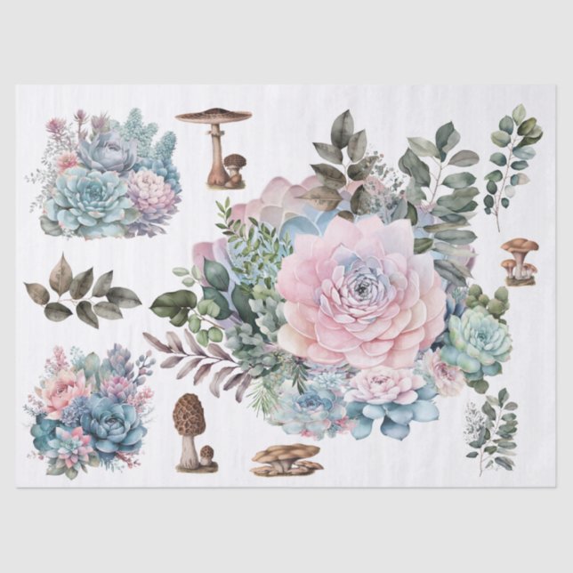 Succulent Element toadstool decoupage paper.  Tissue Paper (Front)