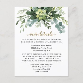 Succulent Eucalyptus Elegant Boho Greenery Wedding Enclosure Card by RusticWeddings at Zazzle
