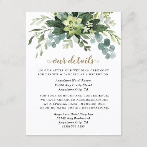 Succulent Eucalyptus Elegant Boho Greenery Wedding Enclosure Card