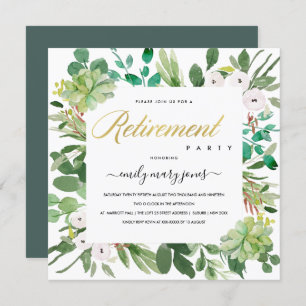 SUCCULENT EUCALYPTUS FOLIAGE WATERCOLOR RETIREMENT INVITATION
