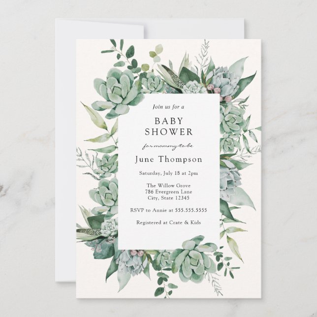 Succulent Eucalyptus Greenery Baby Shower Invitation (Front)