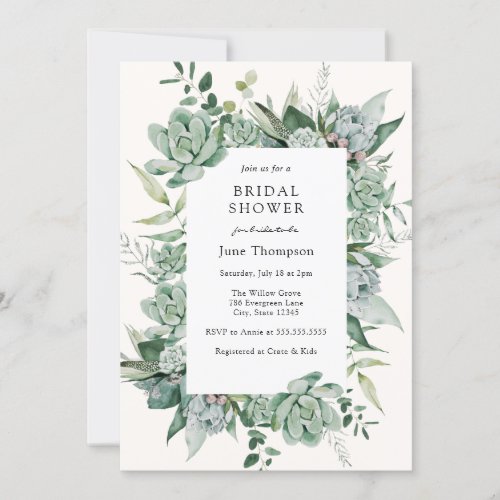 Succulent Eucalyptus Greenery Bridal Shower Invitation