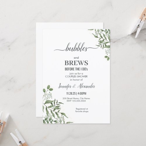 Succulent Eucalyptus Leaves Engagement Party Invitation