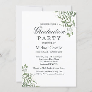 Succulent Eucalyptus Leaves Graduation Party Invitation