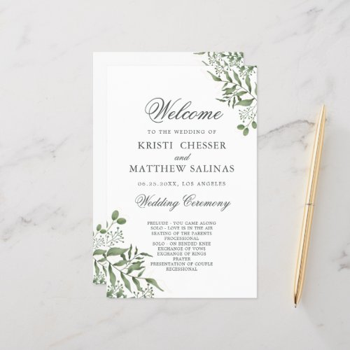 Succulent Eucalyptus Leaves Wedding Program