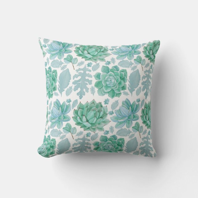Succulent eucalyptus pattern 3717 throw pillow (Front)