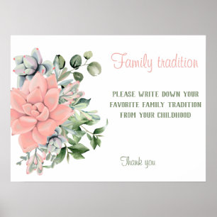 Succulent Eucalyptus Watercolor Coral Baby Shower Poster