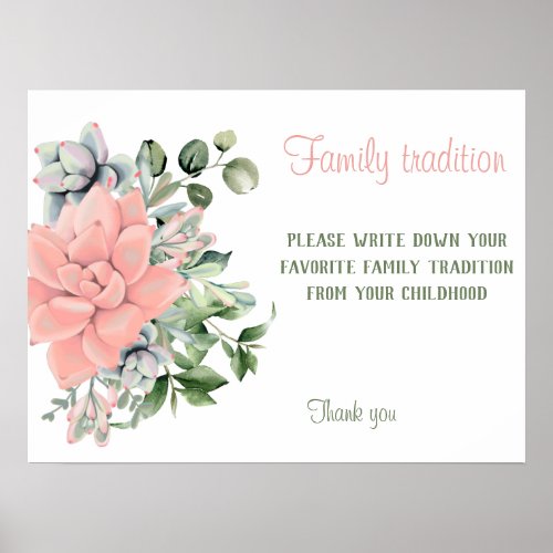 Succulent Eucalyptus Watercolor Coral Baby Shower  Poster