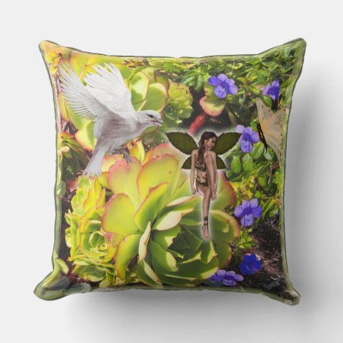 Succulent fairy throw pillow