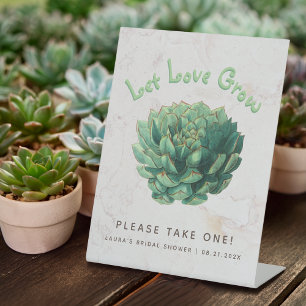 Succulent Favors for Bridal Shower Let Love Grow Pedestal Sign