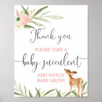 Succulent favors sign pink gold deer baby shower