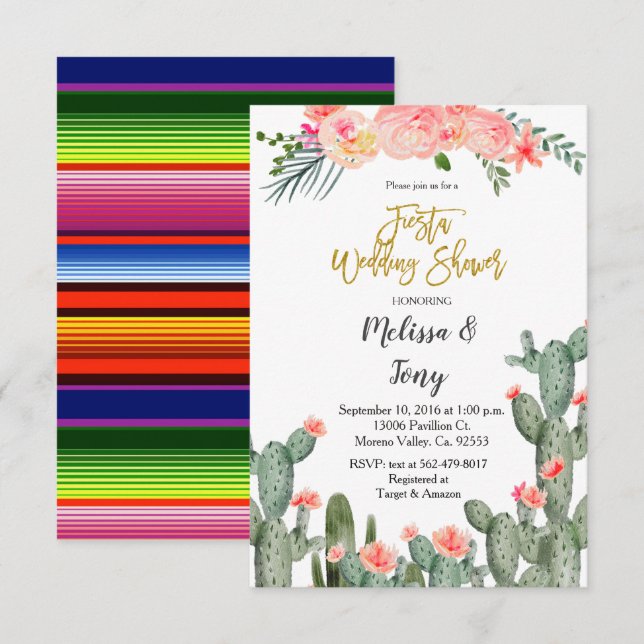 Succulent Fiesta Floral Wedding shower Invitation (Front/Back)