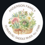 Succulent Floral Address Label<br><div class="desc">Watercolor succulent floral garden unique round address label sticker.</div>