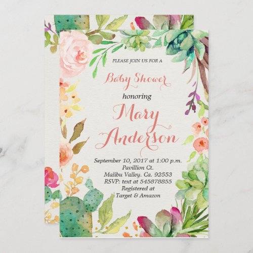 Succulent Floral Cactus Invitation