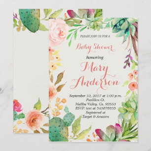 Succulent Floral Cactus Invitation