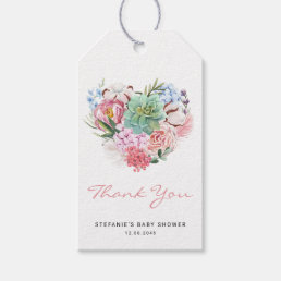 Succulent Floral Heart Baby Shower Thank You Gift Tags