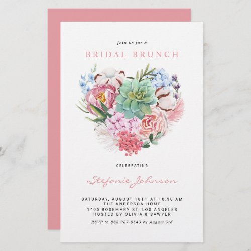 Succulent Floral Heart Bridal Brunch Invitation