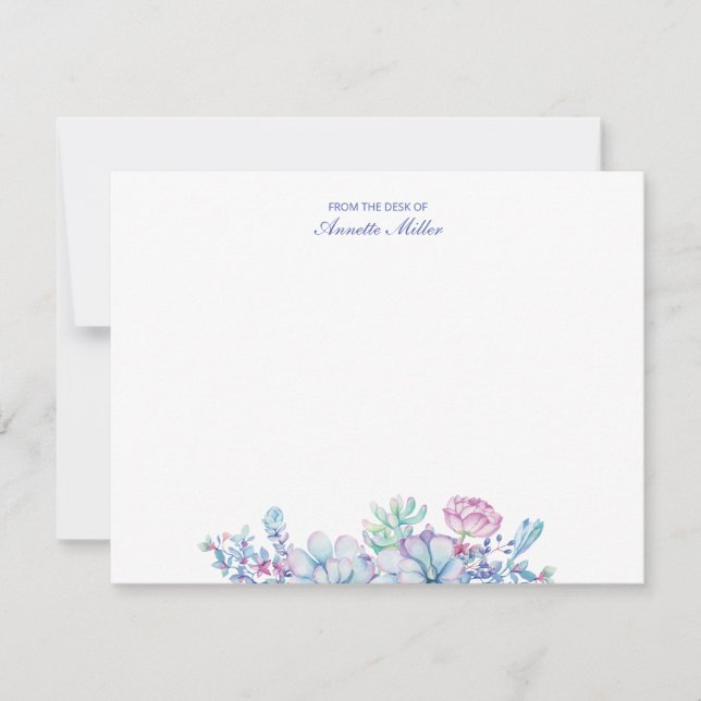 Succulent Floral Personalized Stationery Note card (Front)