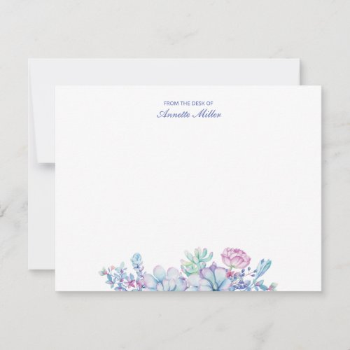 Succulent Floral Personalized Stationery Note card