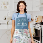 Succulent Floral Queen of the Kitchen Name Apron<br><div class="desc">Elegant botanical chef apron featuring a watercolor succulent floral pattern,  the title "queen of the kitchen",  their name,  and the year.</div>