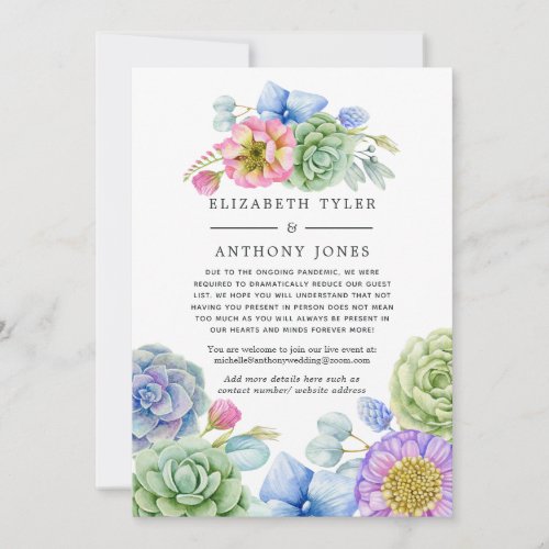 Succulent Floral Reduced Wedding Guest List Announcement