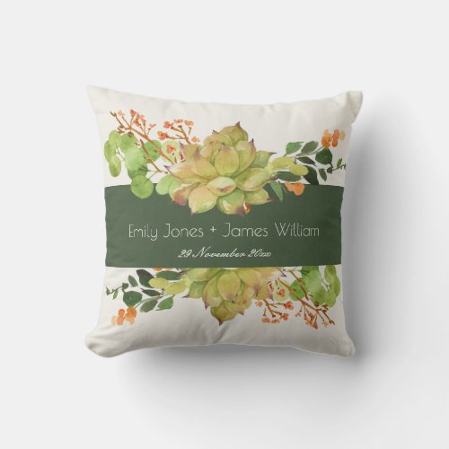 SUCCULENT FLORAL WATERCOLOR SAVE THE DATE  GIFT THROW PILLOW