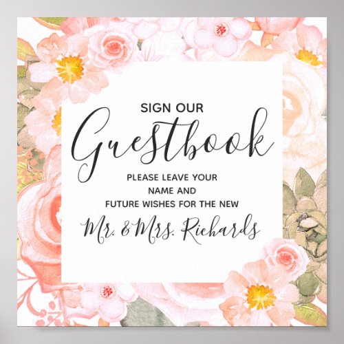 Succulent Floral Wedding Guestbook Table Sign