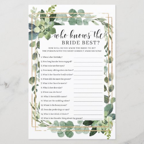 Succulent floral who knows the bride best game