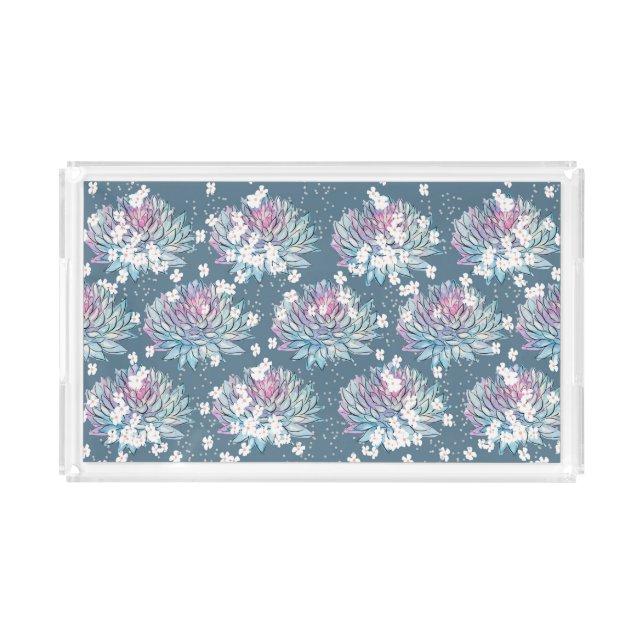 Succulent Floral with Daisies in Teal Acrylic Tray (Front)