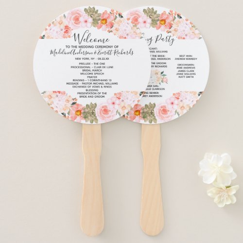 Succulent Floral Wreath Wedding Ceremony Program Hand Fan