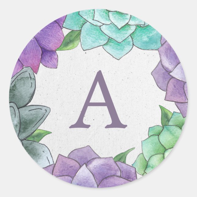 Succulent Florals Monogram Stickers | Lavender (Front)