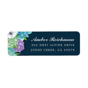 Succulent Florals Return Address Labels   Navy