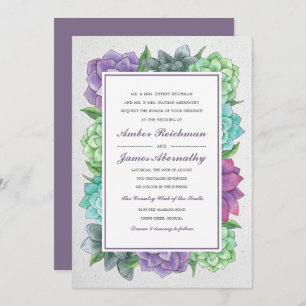 Succulent Florals Wedding Invitation   Lavender