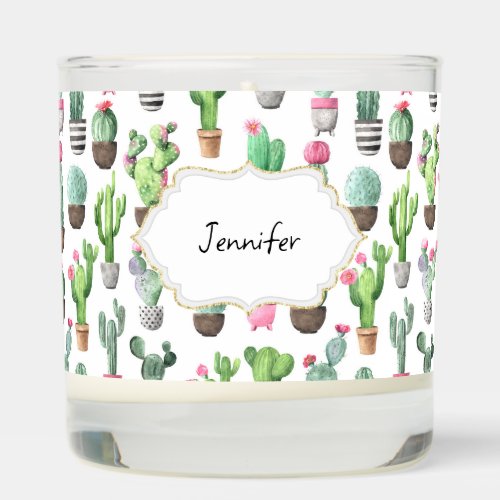 Succulent flower pots pattern name banner scented candle