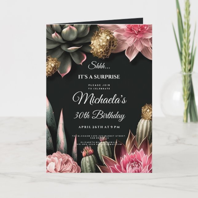 Succulent Flowers Birthday surprise party Floral Invitation (Front)