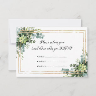 Succulent flowers gold frame meal options RSVP Thank You Card