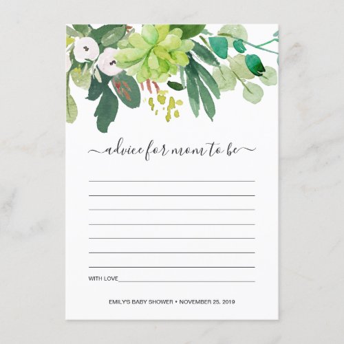 SUCCULENT FOLIAGE WATERCOLOR ADVICE BABY SHOWER ENCLOSURE CARD