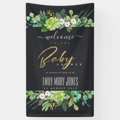 SUCCULENT FOLIAGE WATERCOLOR BABY SHOWER WELCOME BANNER