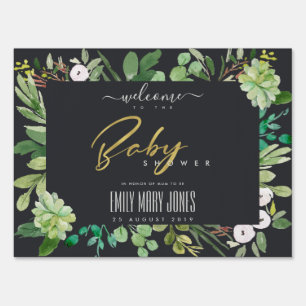 SUCCULENT FOLIAGE WATERCOLOR BABY SHOWER WELCOME SIGN