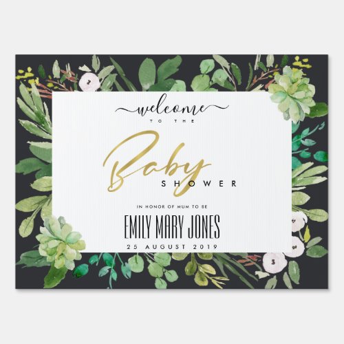 SUCCULENT FOLIAGE WATERCOLOR BABY SHOWER WELCOME SIGN