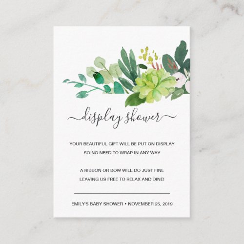 SUCCULENT FOLIAGE WATERCOLOR DISPLAY BABY SHOWER ENCLOSURE CARD