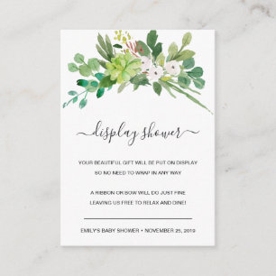 SUCCULENT FOLIAGE WATERCOLOR DISPLAY BABY SHOWER ENCLOSURE CARD