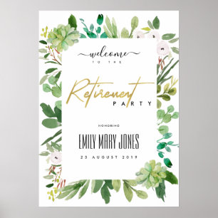 SUCCULENT FOLIAGE WATERCOLOR RETIREMENT WELCOME POSTER