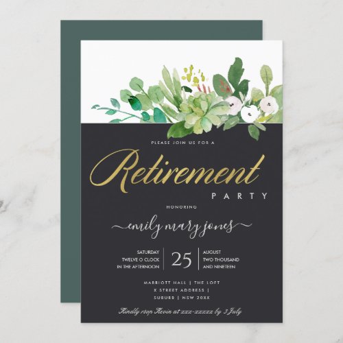 SUCCULENT FOLIAGE WATERCOLOR WREATH RETIREMENT INVITATION