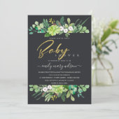 SUCCULENT FOLIAGE WREATH WATERCOLOR BABY SHOWER INVITATION (Standing Front)