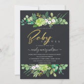 SUCCULENT FOLIAGE WREATH WATERCOLOR BABY SHOWER INVITATION (Front)