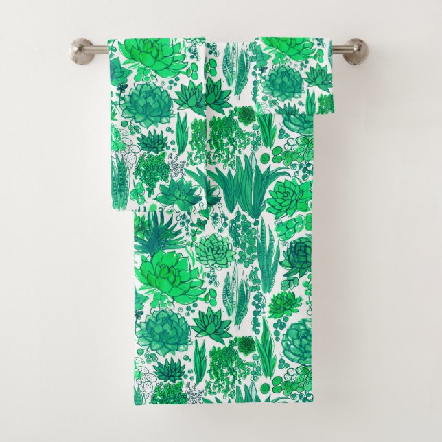 Succulent garden bath towel set (Insitu)